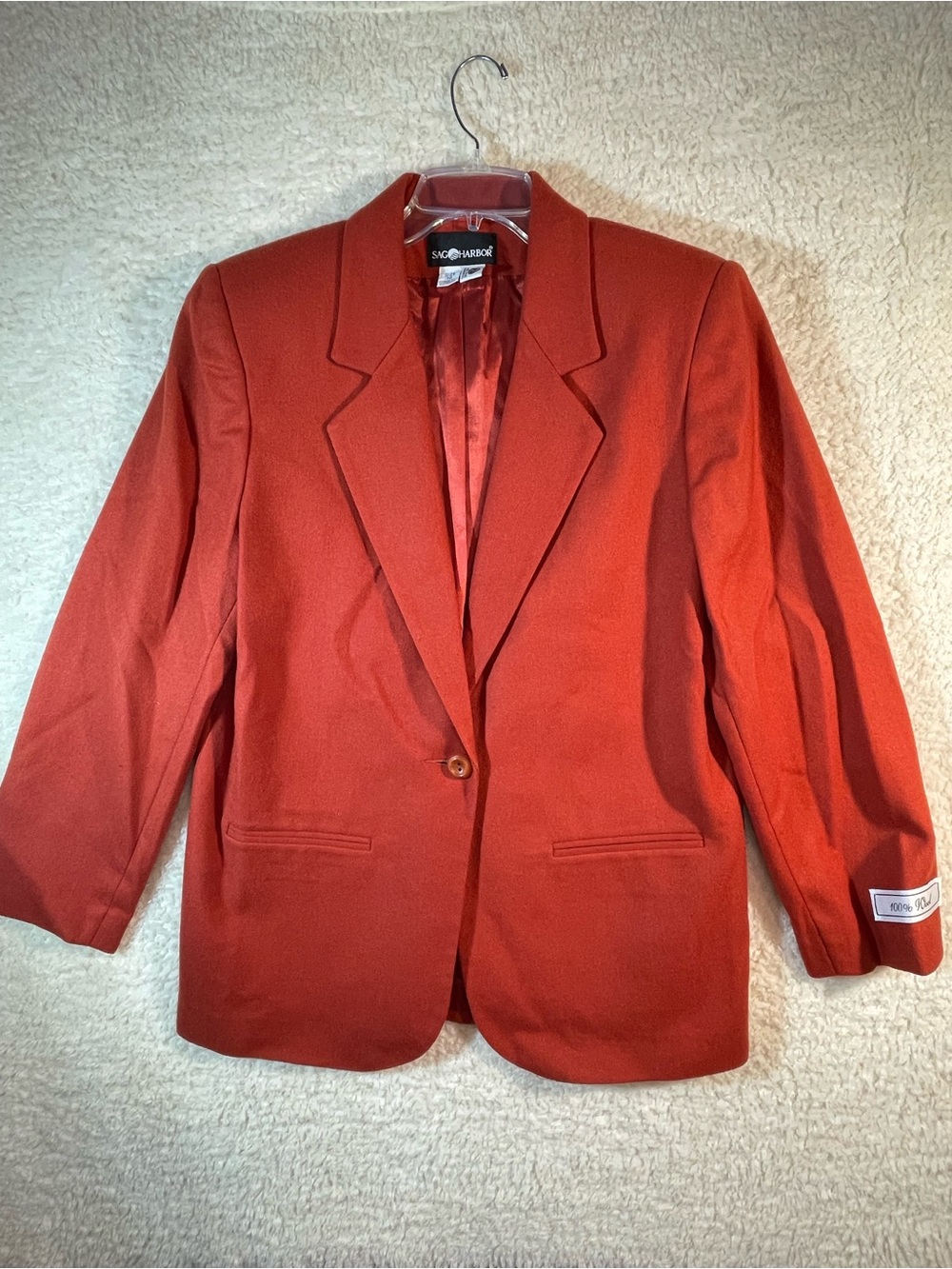 Sag Harbor Burnt Orange Wool Blazer Notch Lapel Single Button Size 12